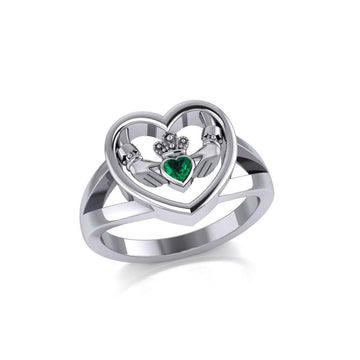 Claddagh in Heart Silver Ring with Gemstone TRI1992 - Jewelry